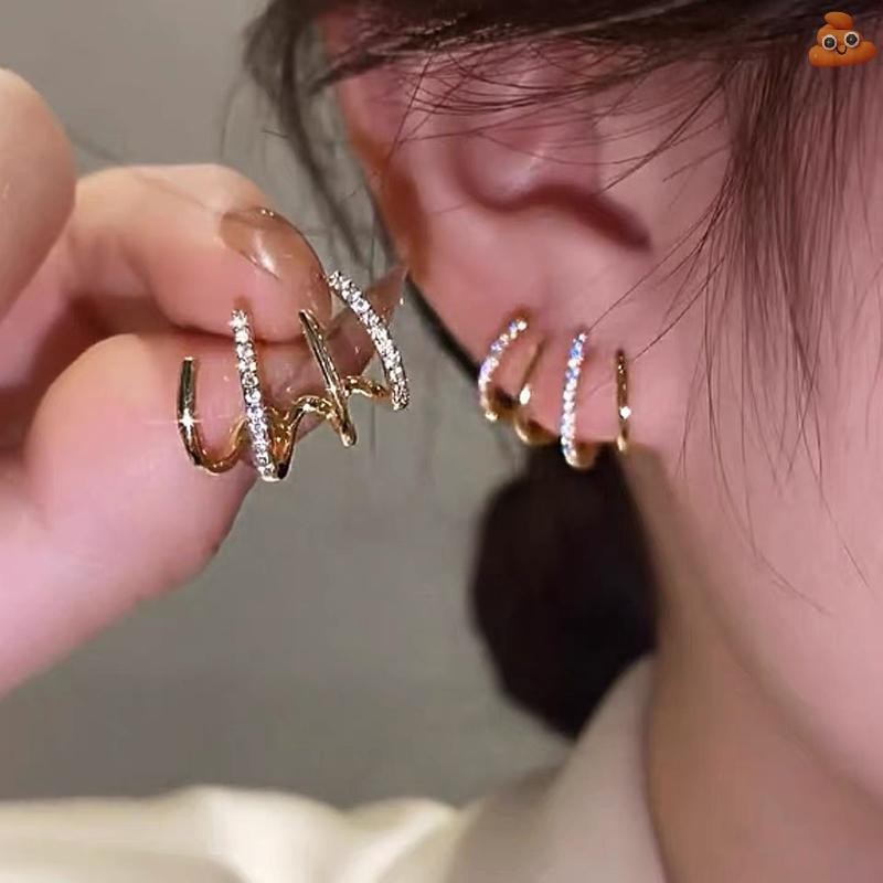 [LO] เกาหลี Earing Claw หูตะขอต่างหูคลิปสําหรับผู้หญิง Four-Prong Setg ต่างหูหูสีทองแฟชั่นเครื่องประดับของขวัญปีใหม่ TH
