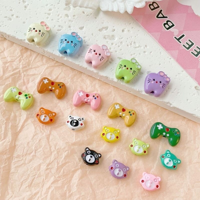5ชิ้น/แพ็คลูกอมสีหมีหัวเกมคอนโซลทาสีโลหะผสมลูกปัด ทําเอง เครื่องประดับแฮนด์เมดจี้อุปกรณ์เสริม