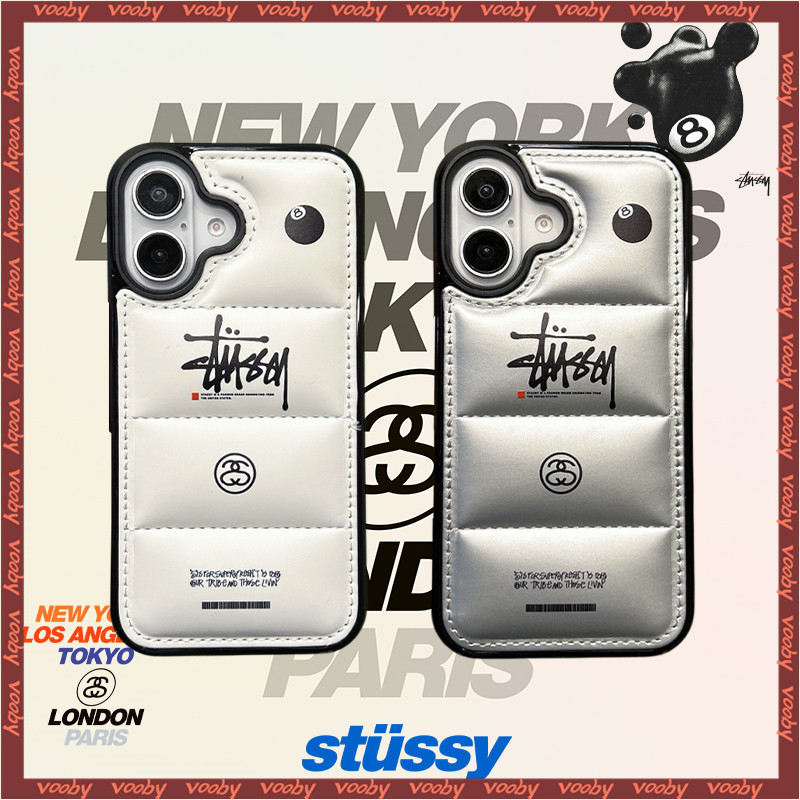 Stusy Black Ball 8 ป้าย hard shell สีขาวเงินลงแจ็คเก็ตเคสโทรศัพท์เหมาะสําหรับ IPhone16 16Pro 16ProMax 16Plus 15 15P 15PM 14 14P 13 13P 13PM 12 12PM 11 11P 11P 11PM X XR 8