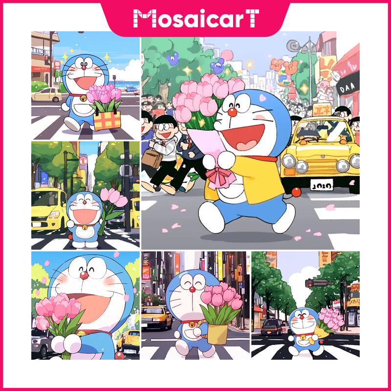MA การ์ตูนโดราเอมอน 5d ภาพวาดเพชรเพชรเต็มห้องนั่งเล่นวางเพชร Cross Stitch ห้องนอนห้องรับประทานอาหารเพชรเย็บปักถักร้อยตกแต่งบ้าน30x30 ซม./40x40 ซม./50x50 ซม.
