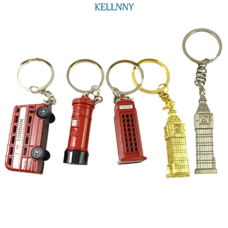 Kellnny British Metal Key Rings พวงกุญแจพร้อม Bus โทรศัพท์บูธโพสต์กล่อง Key Holder นาฬิกา Tower พวงกุญแจสําหรับต่างๆ