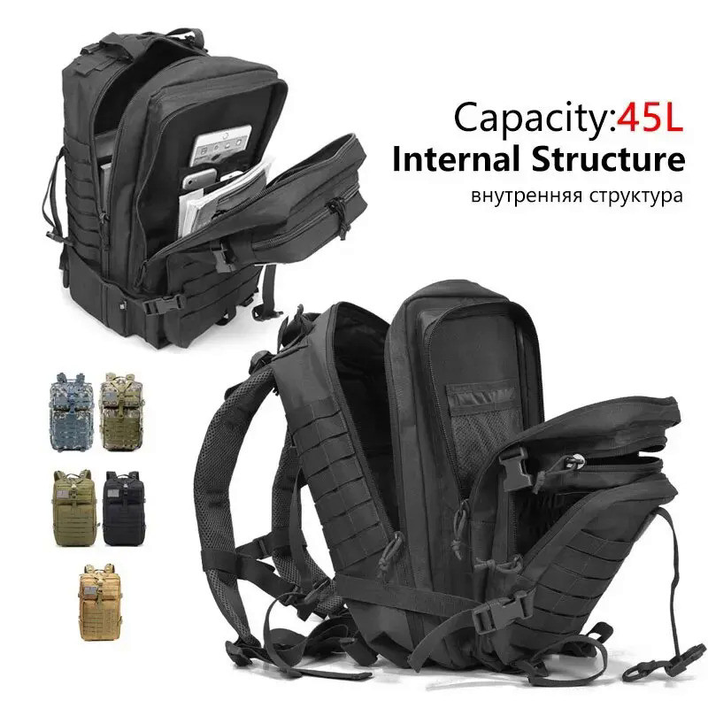 50L Large Capacity Men Tactical Backpack 3P Softback Outdoor Waterproof Bug Rucksack Hiking Camping 