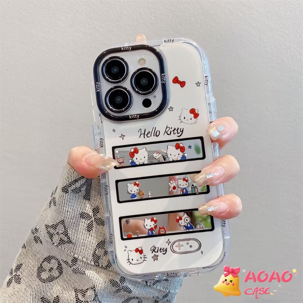 การ์ตูนตลกน่ารักสวัสดีคิตตี้แต่งหน้ากระจกนุ่ม เคสiPhone 15 11 16 13 12 14 Pro Max 7Plus XR XS X Max 15 16 8 Plus SE 2020