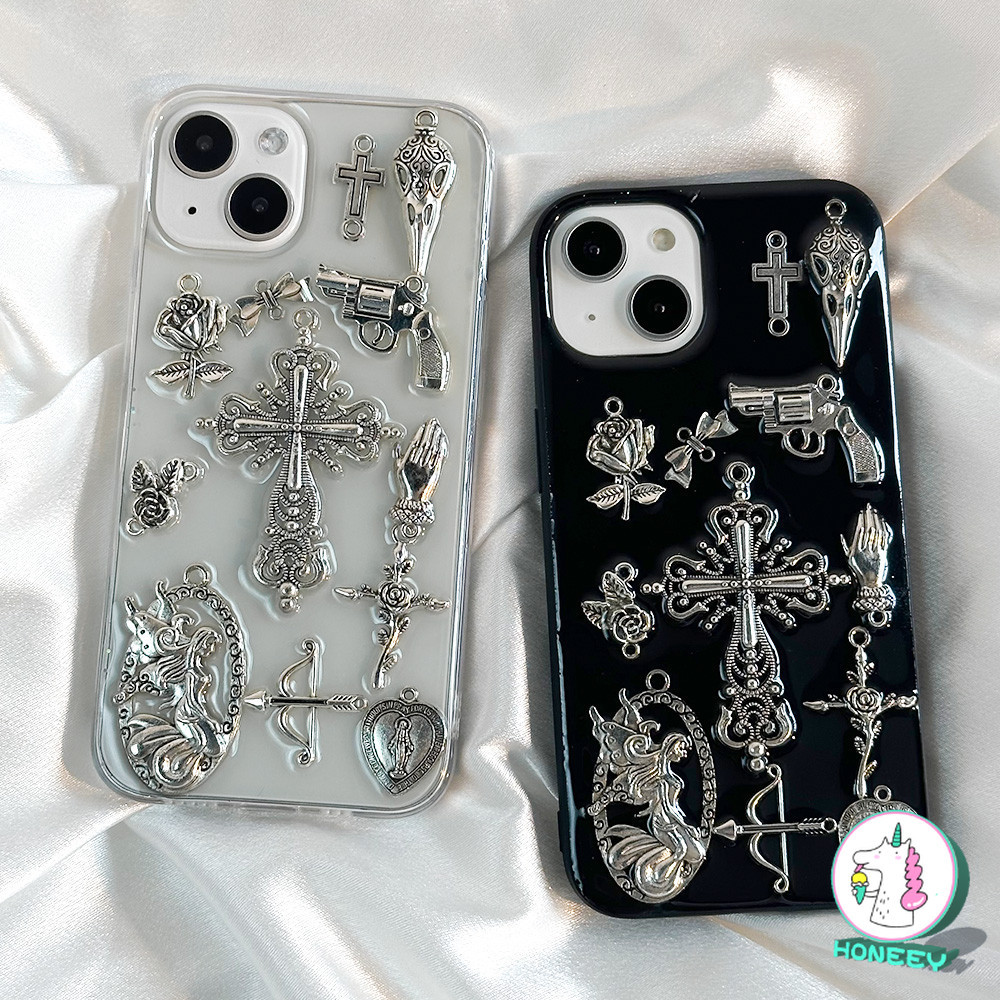หรูหรา 3D Diablo Silver Cross Glitter เคสโทรศัพท์สําหรับ Iphone 15 14 Pro Max 11 12 13 Plus กันน้ํากันกระแทกโทรศัพท์ฝาหลัง