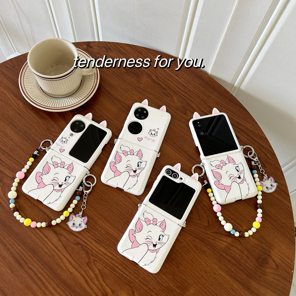Samsung Galaxy Z Flip 6 Flip5 OPPO n2flip n3flip เคสเชื่อมต่อหนัง การ์ตูนน่ารัก marie เต็มหน้าจอพร้อ