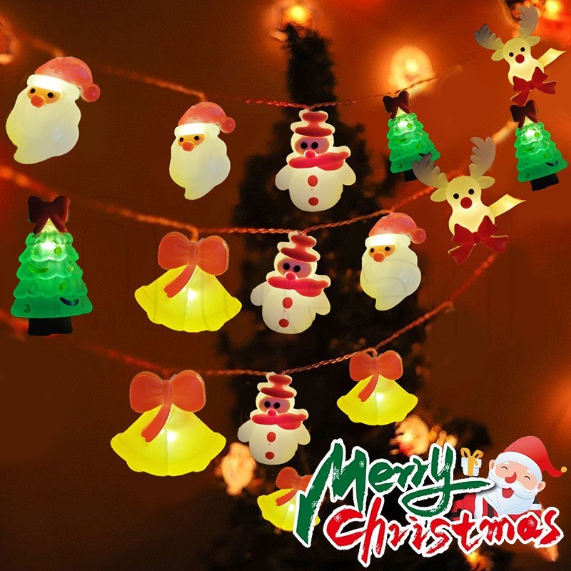1.5m Christmas Cartoon Light Strings - Snowman Elk Bell โคมไฟตกแต่ง String - บรรยากาศเทศกาล LED โคมไฟ - แบตเตอรี่ขับเคลื่อนแขวนตกแต่ง - กันน้ํา Theme Party Decor
