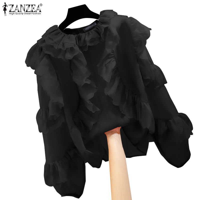 Zanzea ผู้หญิงวินเทจลําลอง O คอแขนยาว Ruffles Elegant เสื้อ