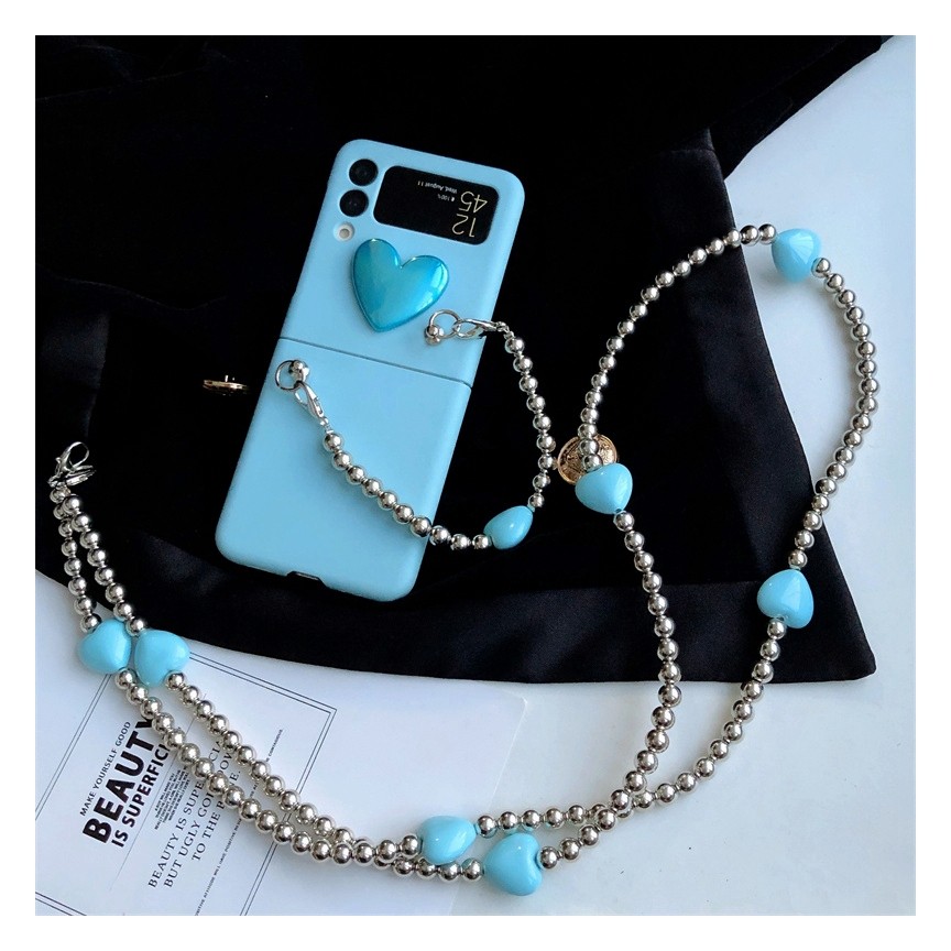 Luken Z Flip4 กรณีแฟชั่นหรูหรา DIY หัวใจสร้อยข้อมือมุก PC เคสโทรศัพท์สําหรับ Samsung Galaxy Z Flip6 