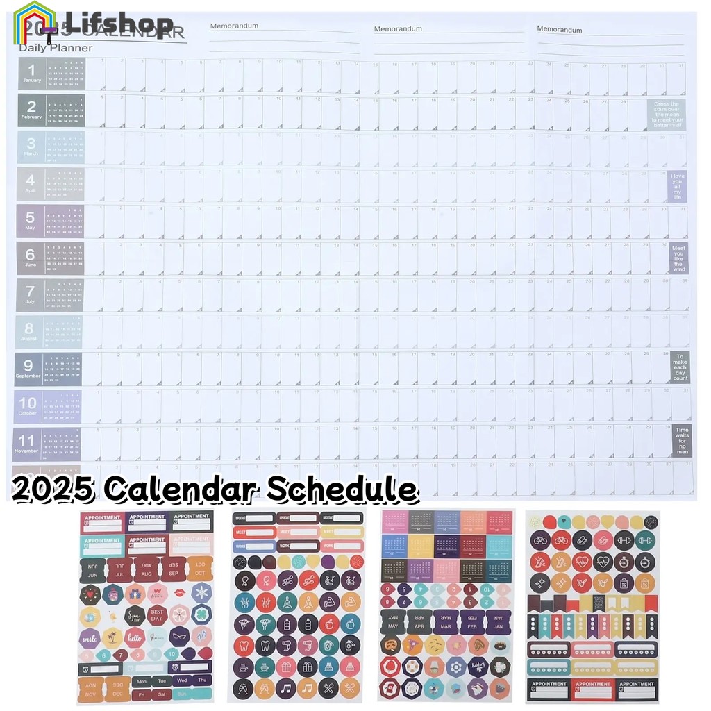 2025 Calendar Planner แผ่น - รายปี Planner Target List Schedule - ปฏิทินผนังขนาดใหญ่ To Do List - ทน