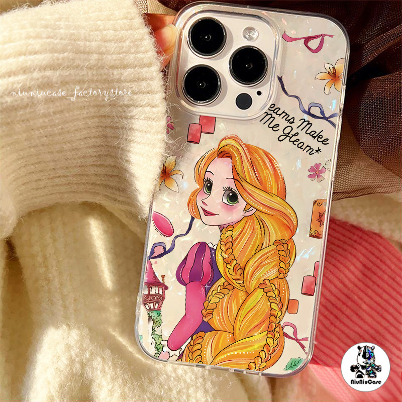 เคสไอโฟน11 16 ลายการ์ตูน โฮโลแกรมเลเซอร์ใสเคสลายเปลือกหอย Beautiful Princess For iPhone 12 13 14 15 Pro Max X 7P XR เคส