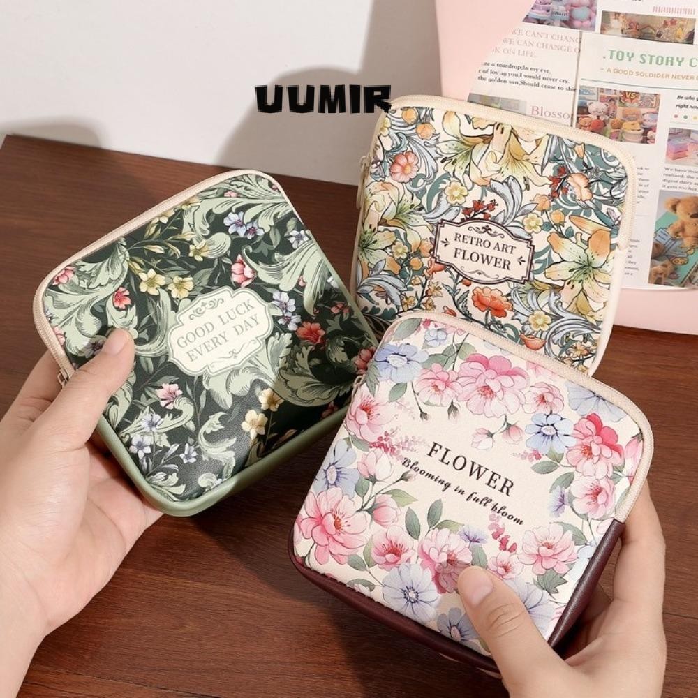 UUMIR ผ้าอนามัยแผ่นสายเคเบิลข้อมูลออแกไนเซอร์ความจุขนาดใหญ่ กระเป๋าเครื่องสําอาง สีคมชัด ผ้าเช็ดปาก กระเป๋าเก็บอเนกประสงค์ ผู้หญิง
