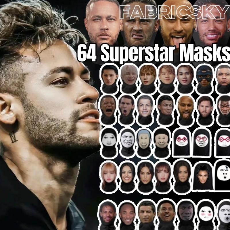 64 รูปแบบ Super Star Cristiano Ronaldo พิมพ์หน้ากากตลก Full Face Celebrity Neymar Face สติกเกอร์หน้ากากคอสเพลย์บาสเกตบอล Player