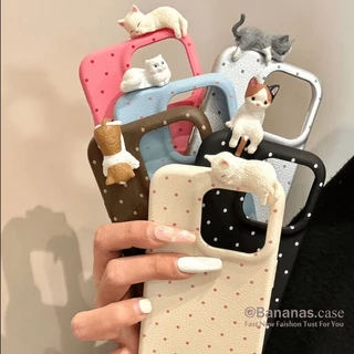 IPhone 17 16 15 14 13 12 11 Pro Max X Xr Xs Max เคสโทรศัพท์ 3D DIY แมวสีลูกกวาดวงกลมจุดหนังนุ่มปกหลัง
