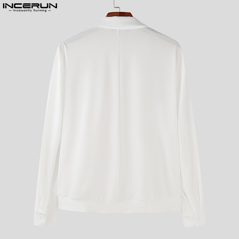 ไม่แน่นอน ผู้ชายเกาหลีลําลองสีทึบปกแจ็คเก็ตแขนยาว