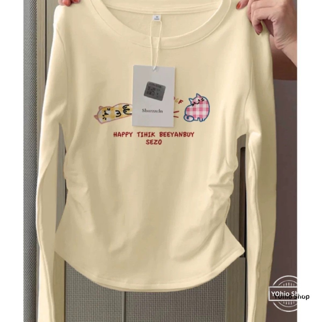 เสื้อแขนยาว Dopamine Slim Fit สําหรับผู้หญิงฤดูใบไม้ร่วงน่ารัก