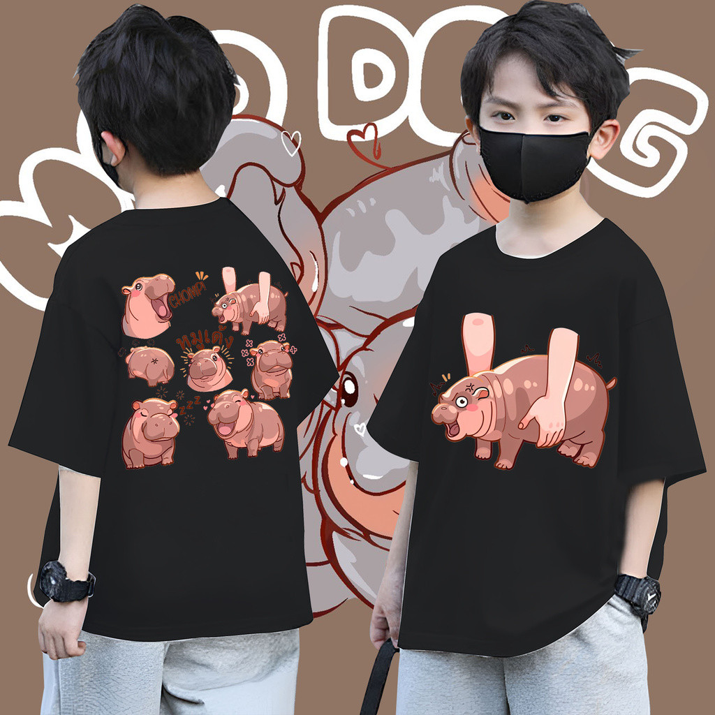 (จัดส่งตลอด 24 ชั่วโมง)Moo Deng Hippo หมูเด้ง ขาหมู แอนด์เดอะแก๊ง การ์ตูนพิมพ์ฮิปโปเด็กแขนสั้นเสื้อยืด 100cm-150cm