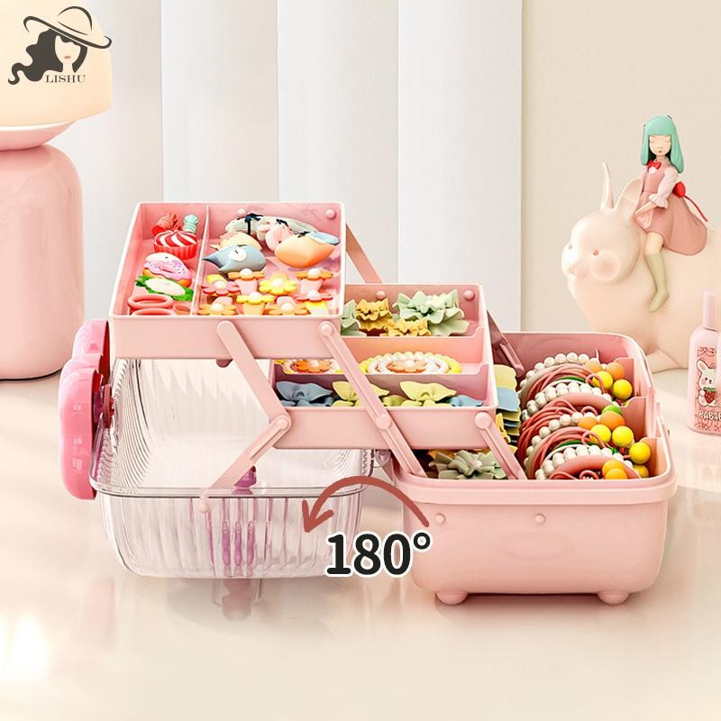 Lishhu Multi-layer Hairpin Organizer สาวน่ารักเครื่องประดับหัวเชือกชั้นวางจอแสดงผลเด็กอุปกรณ์เสริมผมกล่องเก็บ th