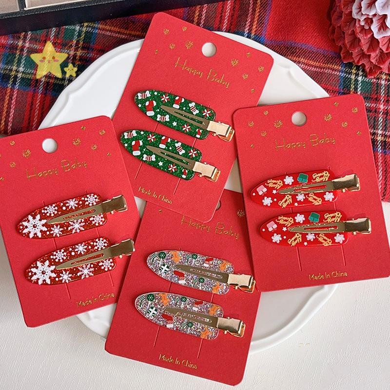 [JBTH] 2 ชิ้นน่ารักการ์ตูนคริสต์มาส Santa Claus Snowflake กิ๊บติดผมสําหรับผู้หญิงสาวหวานกิ๊บแฟชั่นเครื่องประดับผมของขวัญ [JB]