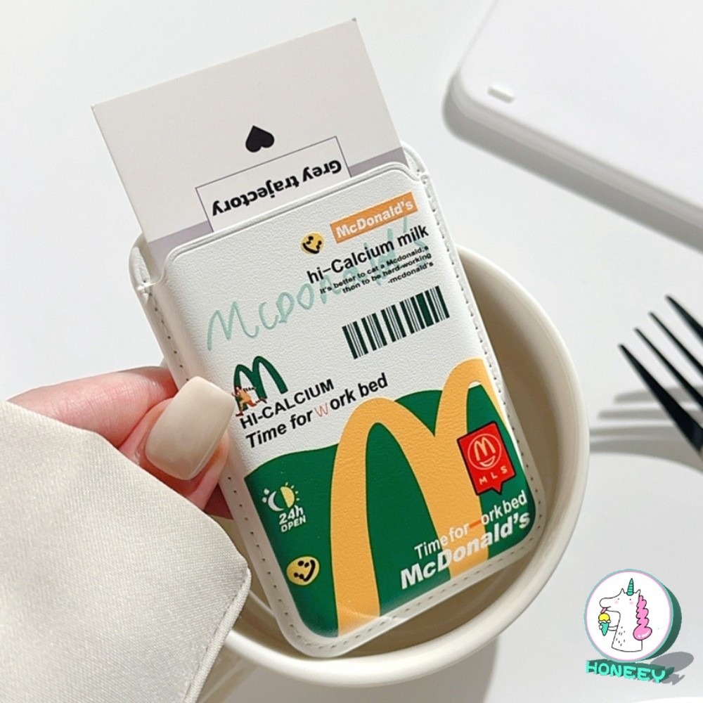 Mcdonalds Magnetic Card Slot สําหรับ IPhone 15 14 13 12 11 Pro Max X XR Xs Max ID Card เคสโทรศัพท์อุปกรณ์เสริมหนังแม่เหล็กการ์ตูนกระเป๋าสตางค์ผู้ถือ
