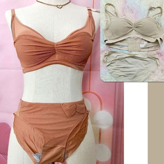 2ชิ้น เสื้อ+กางเกงใน ชุดชั้นในผู้หญิง งานเอวสูงเก็บพุงไร้โคร…