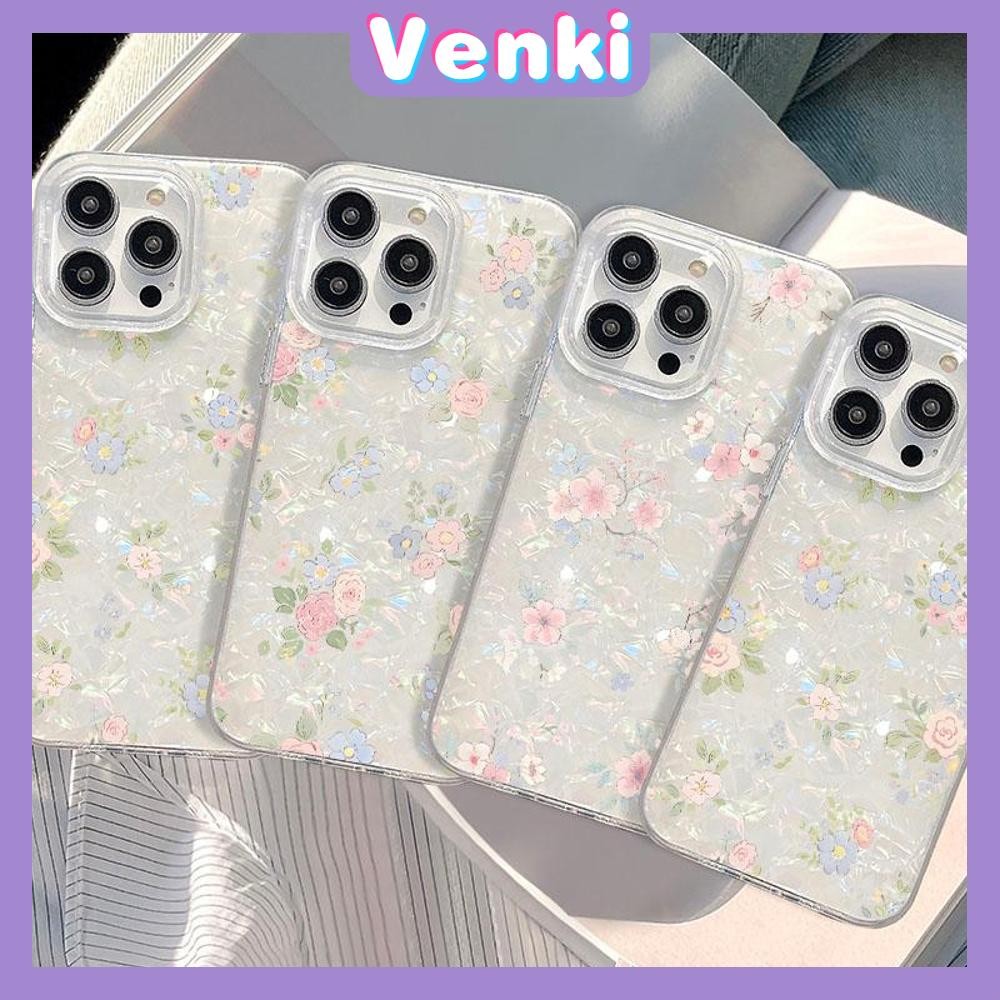 Venki - เคส iPhone 16 Pro Max สีสันสดใส ลายเปลือกหอยโฮโลแกรม เลเซอร์ เคสใส TPU ดอกไม้ที่สวยงาม Compatible with iPhone 15 14 Pro max 13 12 11 XR XS 7 8Plus