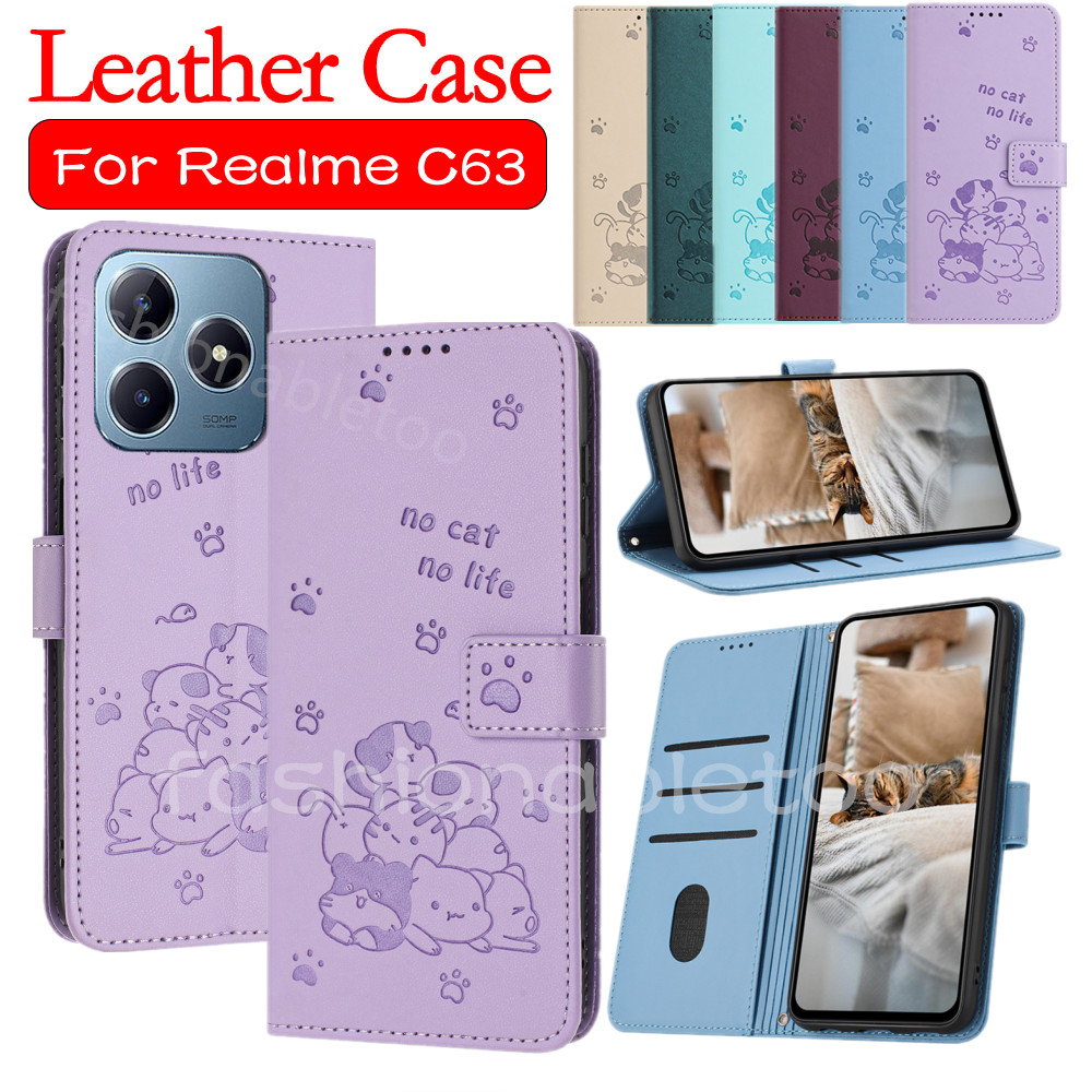 Flip หนังสําหรับ Realme C63 C61 C65s C67 C51 C53 C55 Note60X Note50 C 63 C 65s RealmeC63 RealmeC61 RealmeNote60 ขาตั้งแม่เหล็กผู้ถือปลอกกันกระแทกปกหลัง