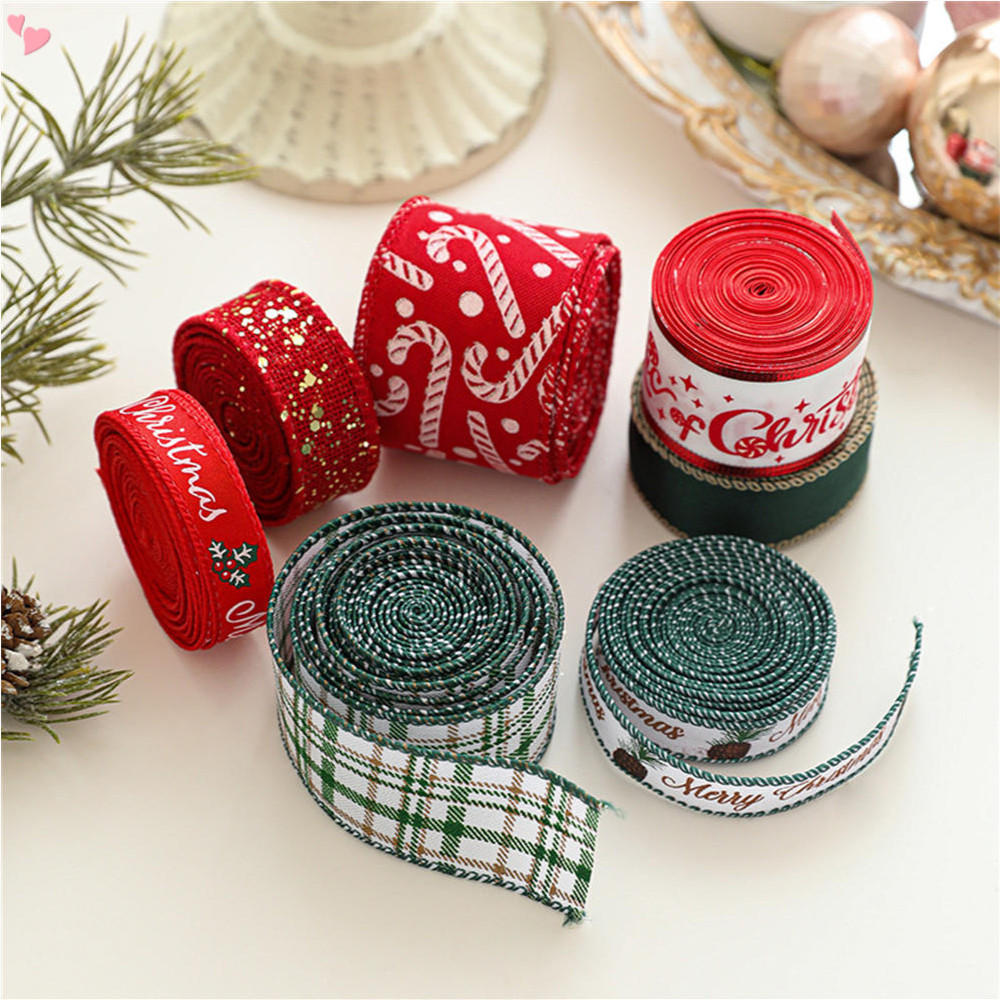 ริบบิ้นคริสต์มาสแบบมีสาย,2มสีแดงสีเขียวต้นคริสต์มาสริบบิ้นสําหรับห่อของขวัญพวงหรีดต้นคริสต์มาสตกแต่ง