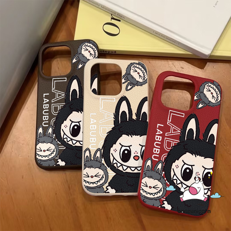 น่ารักตลก Labubu คู่ใหม่สําหรับ IPhone 11 15 13 16 14 12 Pro Max 15Plus 16 14 15 Plus 16Plus การ์ตูนแบรนด์อินเทรนด์ Labubu หรูหราผิวรู้สึกหนังเนื้อนุ่มกรณี