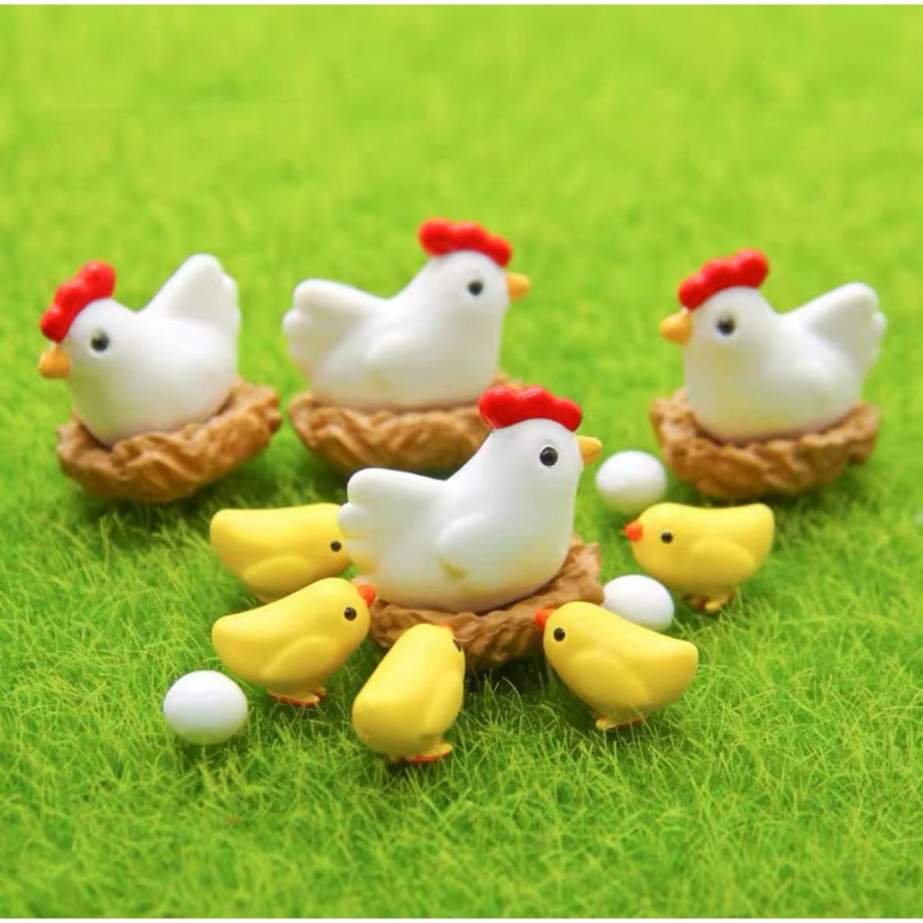 Chick Family Hen Chicken Nest Egg DIY Micro Landscape Succulent ตกแต่งเครื่องประดับขนาดเล็กสวนตุ๊กตา Countryside - รูปที่ 2