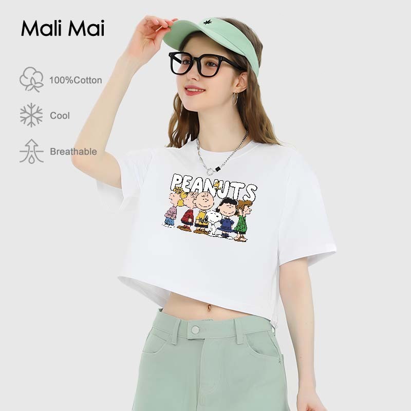 เสื้อครอป Peanuts แฟชั่นสำหรับผู้หญิง เนื้อผ้า cotton100% ยืดแต่ไม่ย้วย เข้ากับทุกสไตล์ อนิเมะ (ส่งเร็ว จัดส่งจากไทย)
