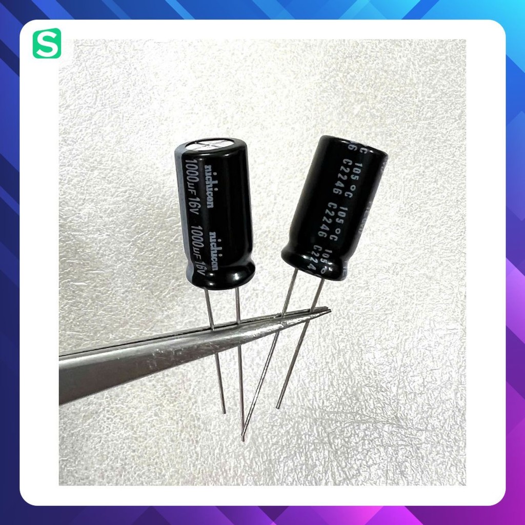 [ 10 ชิ้น ] ตัวเก็บประจุ Nichicon 16V 1000UF 16V, 16V1000UF, 1000UF16V (ขนาด 10x20x5mm )