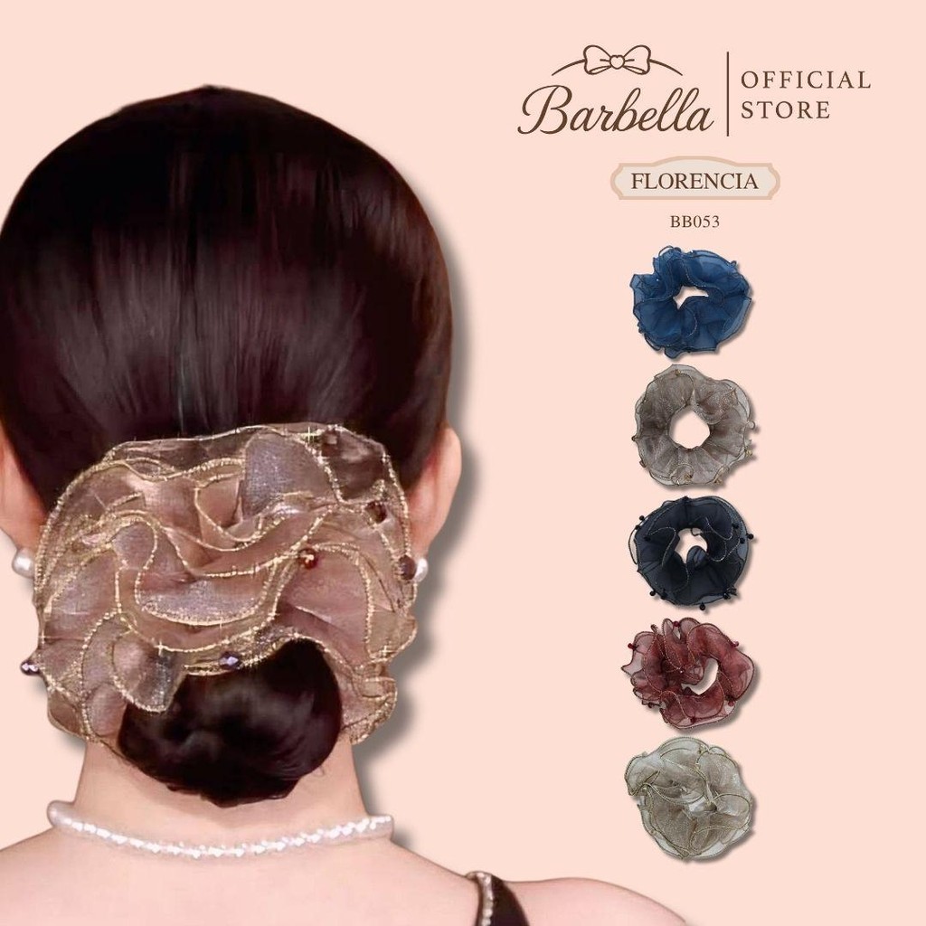 Barbella ยางรัดผมลายลูกไม้กลิตเตอร์แต่งมุก สไตล์เกาหลี รุ่น Florencia (BB053)