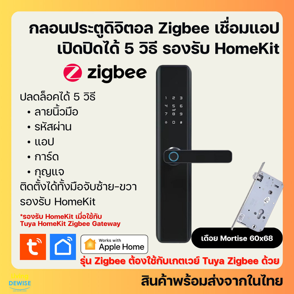 Tuya กลอนประตูดิจิตอล Zigbee (รุ่น K1) ปลดล๊อคได้ 5 วิธี รองรับ HomeKit ใช้แอป TuyaSmart หรือ Smart Life