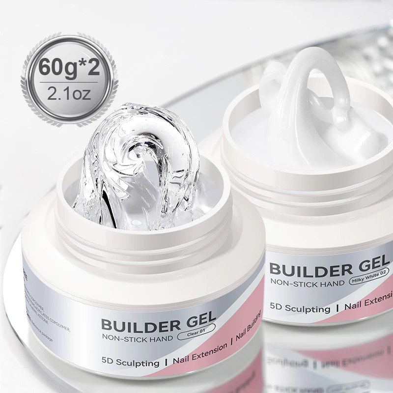 BORN PRETTY 2 ชิ้น No-Sticky Quick Extension เล็บเจลชุด 60g Clear Milky White 3D แกะสลัก Moulding กาว Soak Off Construction UV GEL Vernis