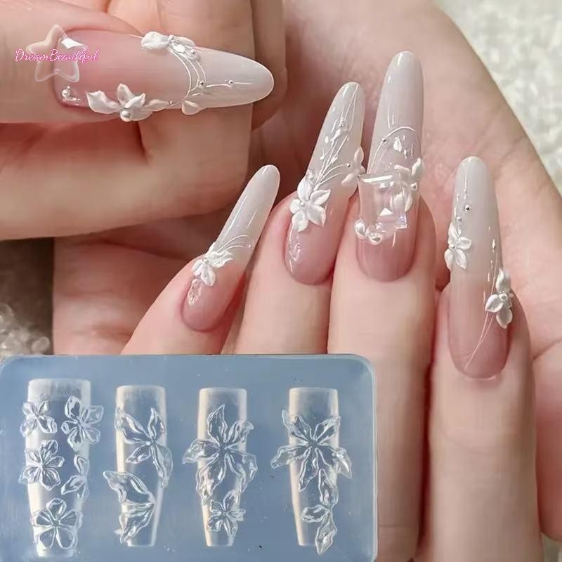<DBFl-t>flower Serie 3D ซิลิโคนอุปกรณ์เล็บแกะสลักแม่พิมพ์ดอกไม้น้ําแข็ง Lily Diy แม่แบบเล็บแกะสลักแม่พิมพ์ Charms ใหม่