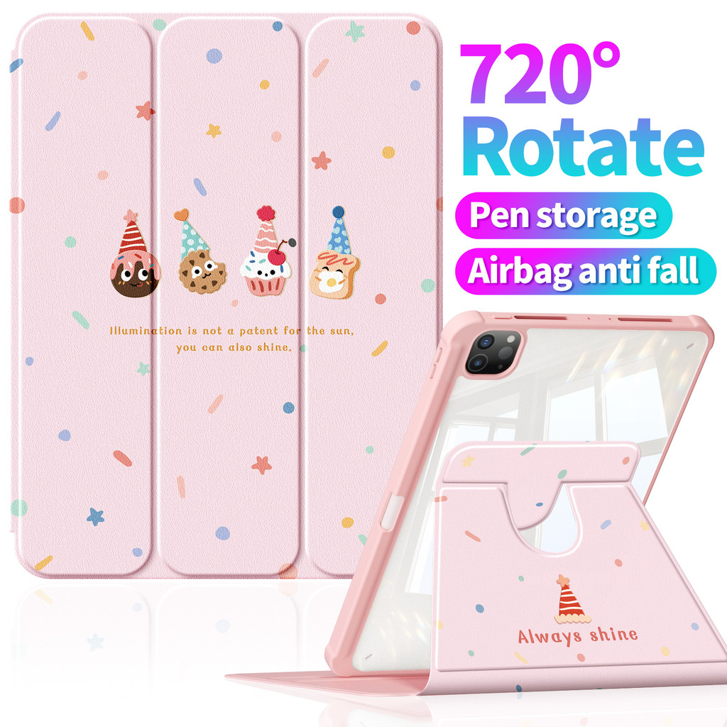 เคสไอแพด ไอแพด โปร 11 iPad Air7 M3 2025 แอพัด 11th gen A16 Pro11 Air 5 4 10.9 10th 9th 8th Gen 7th 10.2 กรณีผู้ถือดินสอ 720°ขายึด