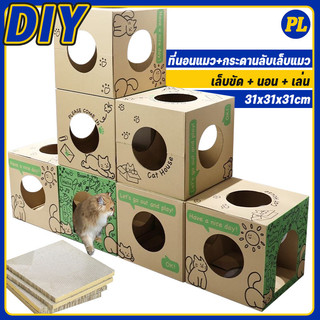 DIY บ้านลับเล็บแมว คอนโดแมว บ้านกระดาษ บ้านลับเล็บ กล่องลับเล็บแมว ที่นอนแมว อุโมงค์แมว