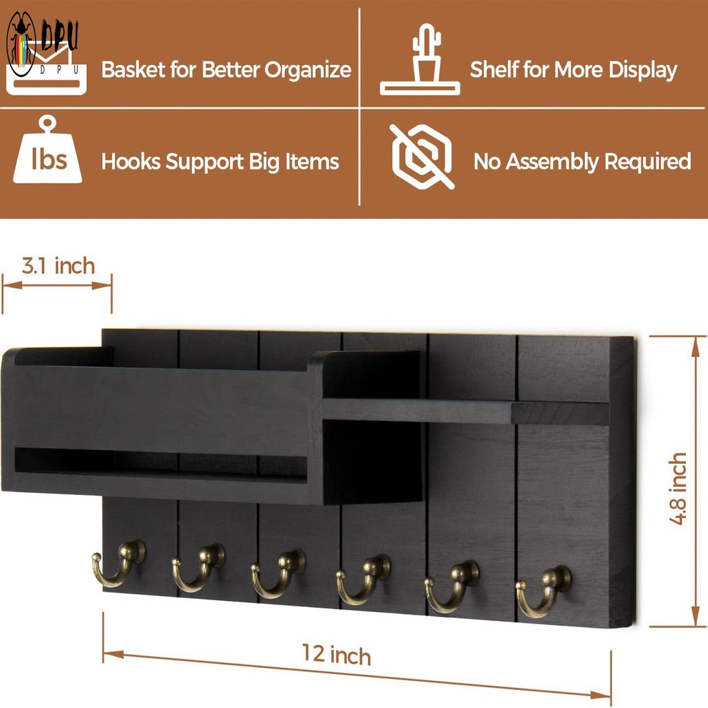 Rustic Key Holder สําหรับติดผนังไม้ Wall Key Organizer สําหรับ Entryway Office Home Decor