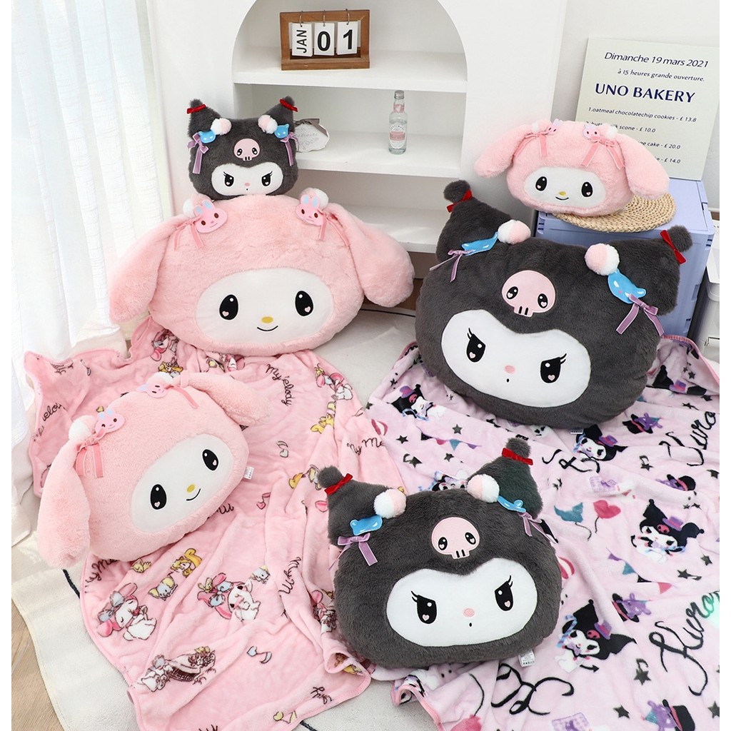 น่ารัก My Melody Kuromi เบาะหลังสไตล์ญี่ปุ่น Headrest เก้าอี้รถหมอนของขวัญสาว