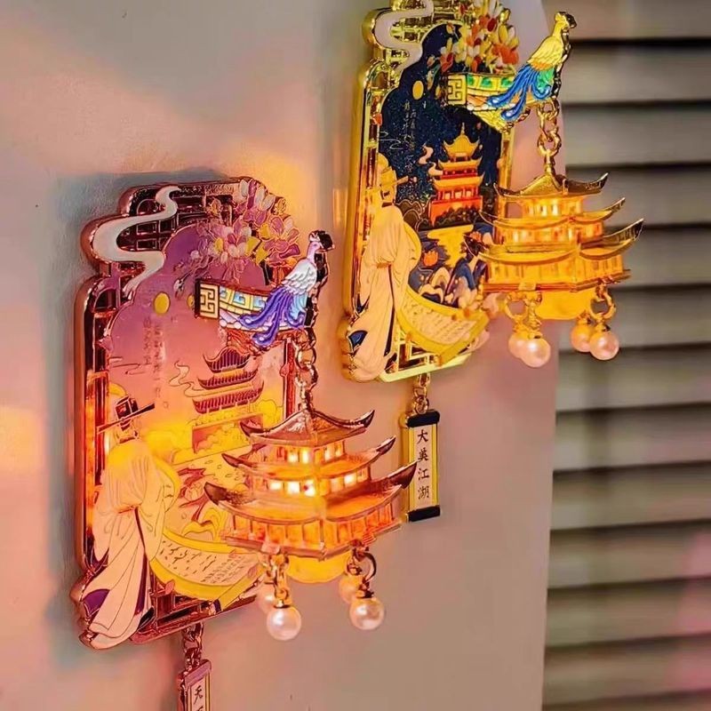 หูหนาน Wenchuang อาคาร Yueyang Streaming โคมไฟตู้เย็นสติกเกอร์เรืองแสงตกแต่งบ้านของขวัญของที่ระลึกการเดินทาง