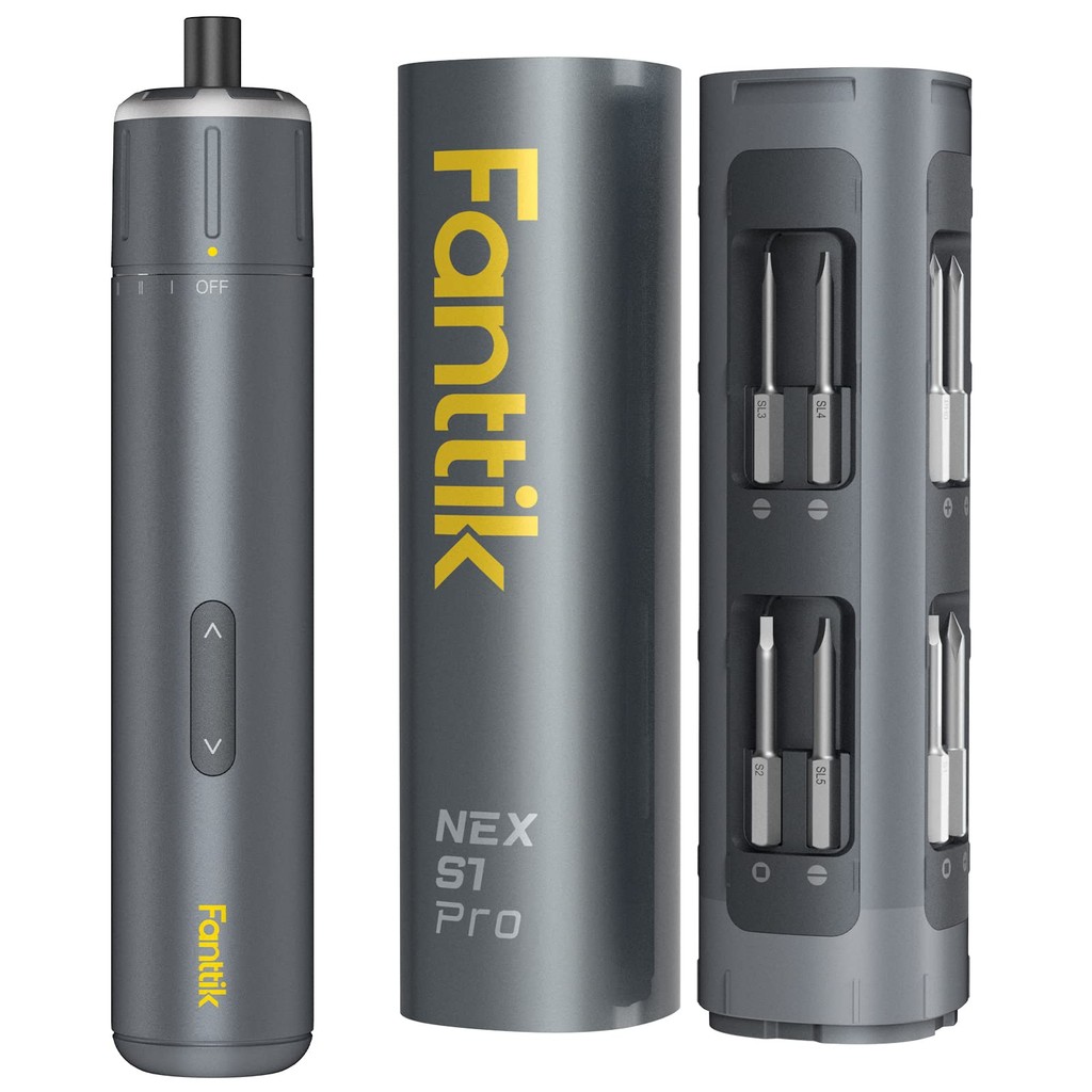 Fanttik NEX S1 Pro Electric Precision Screwdriver, Electric Screwdriver, Driver Set with 16 Bits, Magnetic Storage Design, Pop-up Mechanism, 3 Gear Torque, 2000mAh Rechargeable, LED Light, 1/4", for Wood, Furniture, Home Appliances, Computers, Assembly, R