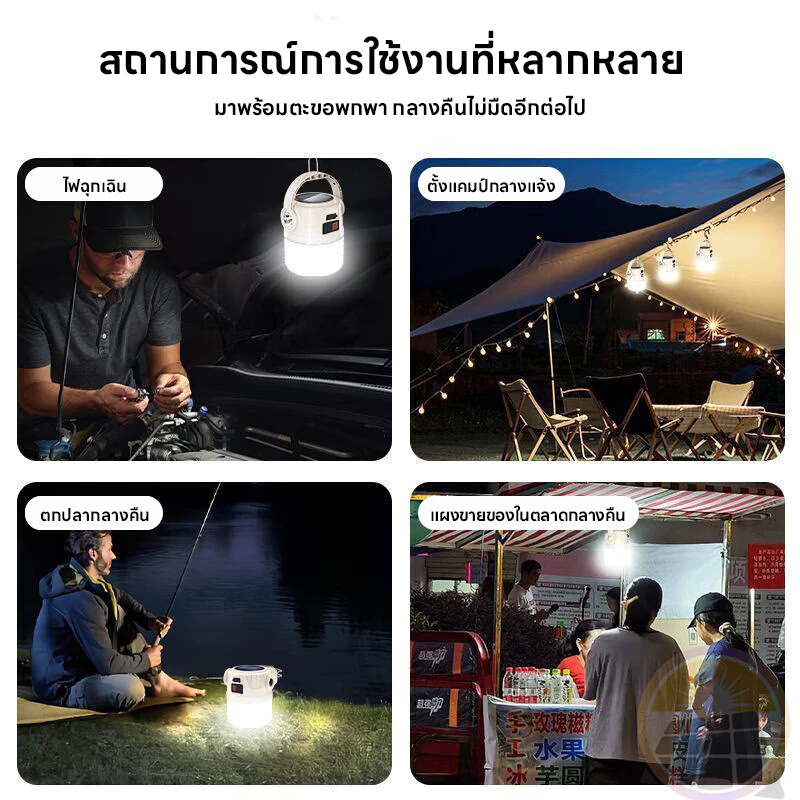 โคมไฟแคมป์ปิ้ง พลังงานแสงอาทิตย์ ไฟแคมป์ปิ้ง Solar Light ไฟเต็นท์ LED มัลติฟังก์ชัน สามารถปรับได้4โหมด กันน้ำType-C thumbnail 4