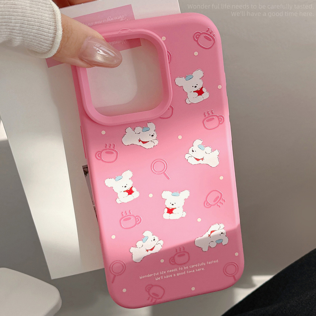 Tpu ลูกสุนัขกาแฟสีชมพูสําหรับ apple iphone 11 12 13 14 15 16 pro max plus