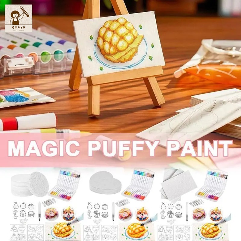 Ohayo โฟมภาพวาดกระดาษ ชุดปากกามาร์คเกอร์ 12 ชิ้น Puffy Texture กระดาษ Magic 3d Art วาดกระดาษสําหรับเด็ก