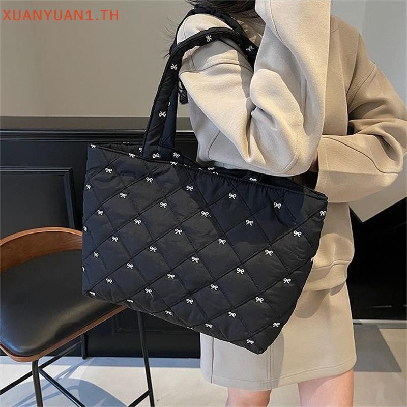 กระเป๋าถือ Tote น่ารัก ปักโบว์ พิมพ์ลาย นุ่ม สไตล์เรียบง่าย ใช้ได้ทั้งทำงานและวันหยุด