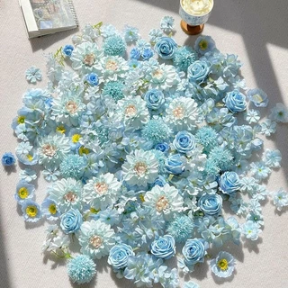 50 ชิ้นสีฟ้าดอกไม้ปลอมชุด Artifical ดอกไม้ผีเสื้อผสมสีสําหรับงานแต่งงานตกแต่งดอกไม้ผนังเค้กพวงหรีดตกแต่ง