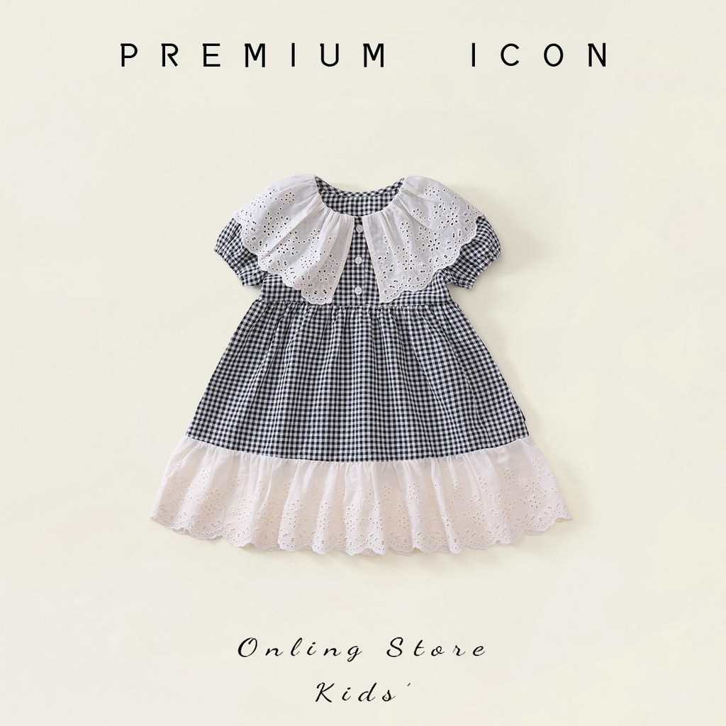 Hania kids - เดรสลูกไม้ตารางสุดคิ้วท์  พร้อมเสิร์ฟความน่ารักในชุดนี้เลยค่ะ K5125622