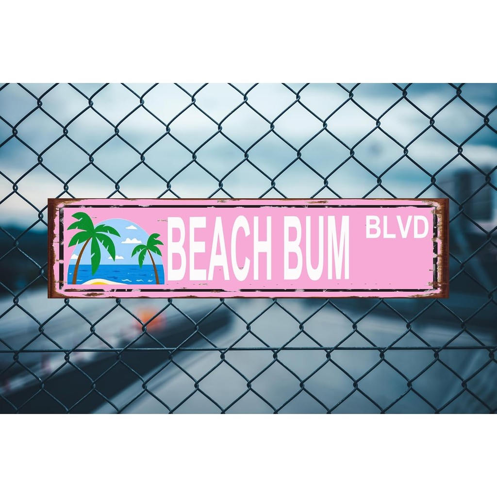 Beach Bum Rustic Decor Retro Street Sign Home Kitchen Bar ห้องนอน Cafe Club Cave Wall Decor Beach ป้