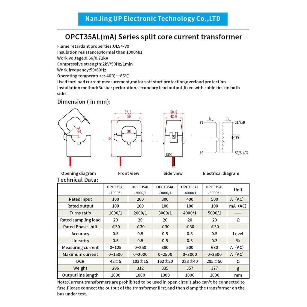 Current Transformer Split Core OPCT35AL 200A/333mV 400A/0.33V 600A0.33V 500A:5V Clamp Current Sensor