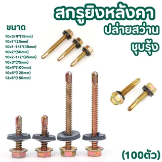 (ถุงละ100ตัว)สกรูปลายสว่าน (ชุบรุ้ง) ยึดกระเบื้องหลัง ยิงเหล็ก แปเหล็ก สกรูยิงหลังคา
